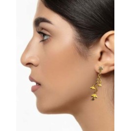 Elegant Gold-Tone Floral Drop Earrings for Women and Girls | D919