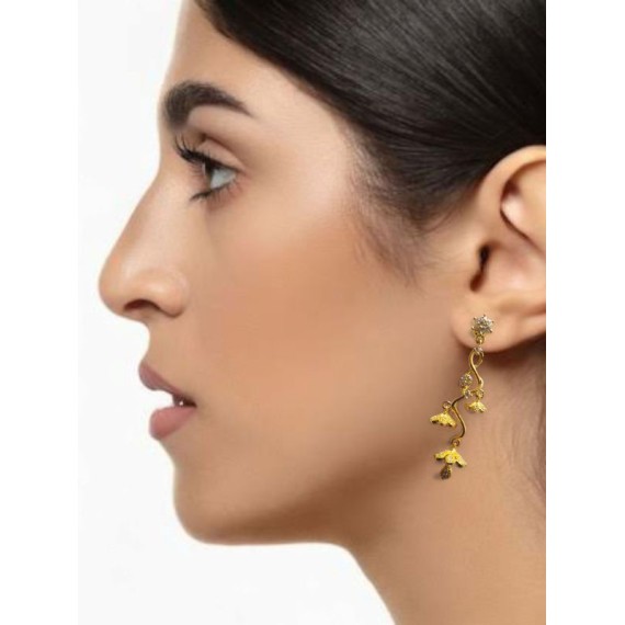 Elegant Gold-Tone Floral Drop Earrings for Women and Girls | D919