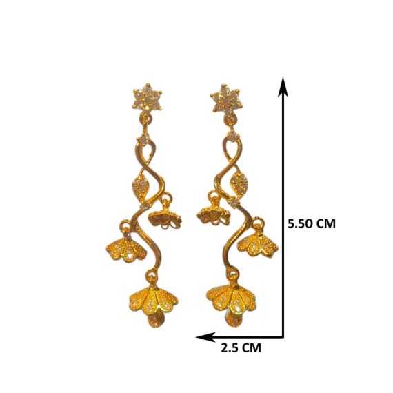 Elegant Gold-Tone Floral Drop Earrings for Women and Girls | D919