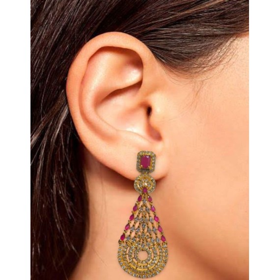 DE11REGO Earring Women Traditional Bollywood Style Wedding Ethnic AD NEW Indian Jewellery