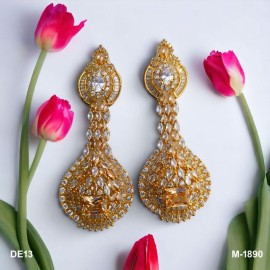 DE13WHGO Earring Women Traditional Bollywood Style Wedding Ethnic AD NEW Indian Jewellery
