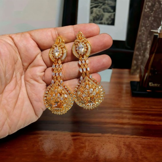 DE13WHGO Earring Women Traditional Bollywood Style Wedding Ethnic AD NEW Indian Jewellery