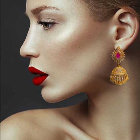 DE14REGO Golden Jhumka Charm Elegance Gold Plated Earrings Fashionista Indian Jewelry Traditions