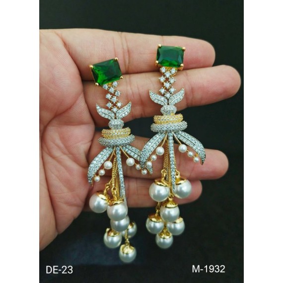 DE23GRGO New Ethnic Indian Gold Plated Bollywood Bridal AD Stone Jewelry Set Earrings