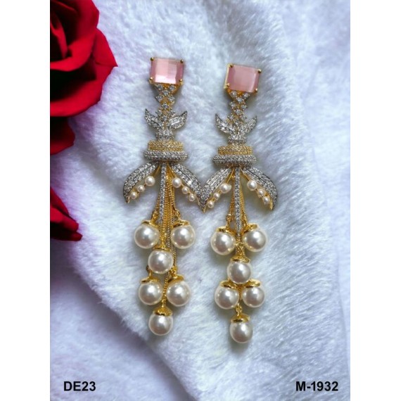 DE23PIGO New Ethnic Indian Gold Plated Bollywood Bridal AD Stone Jewelry Set Earrings