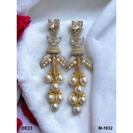 DE23WHGO New Ethnic Indian Gold Plated Bollywood Bridal AD Stone Jewelry Set Earrings