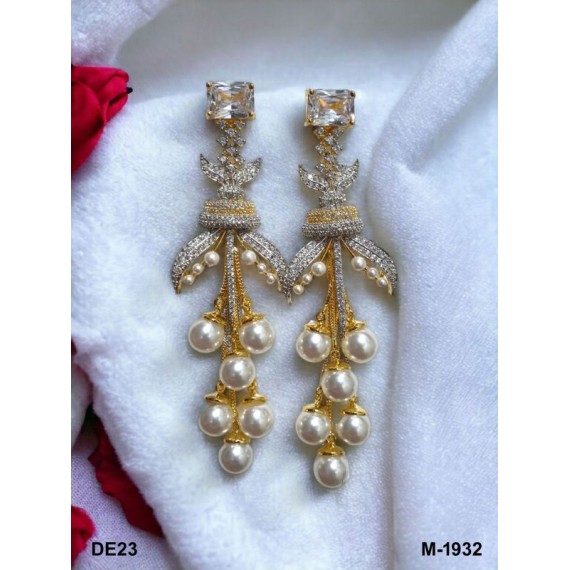 DE23WHGO New Ethnic Indian Gold Plated Bollywood Bridal AD Stone Jewelry Set Earrings