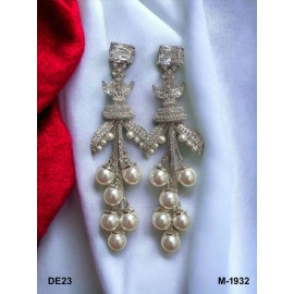 DE23WHRH New Ethnic Indian Gold Plated Bollywood Bridal AD Stone Jewelry Set Earrings