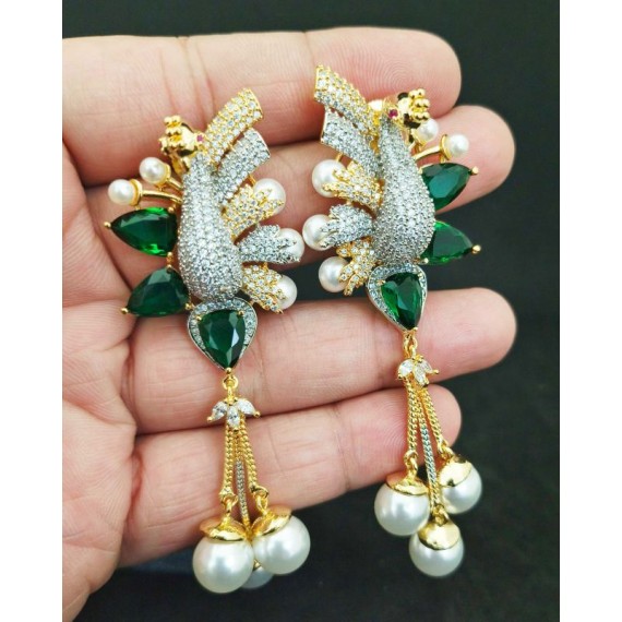 DE26GRGO Traditional Bollywood Style Wedding Ethnic american diamond NEW Indian Jewellery Earring Women