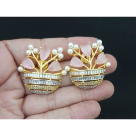 DE28PIGO Stud Earring Pakistani indian Traditional Bollywood style ethnic gold plated Earrings jewlery