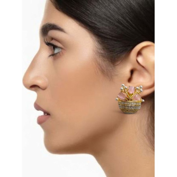 DE28PIGO Stud Earring Pakistani indian Traditional Bollywood style ethnic gold plated Earrings jewlery