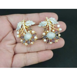 DE29BLGO Stud Earring fancy traditional flower style ethnic gold plated Earrings american diamond jewlery