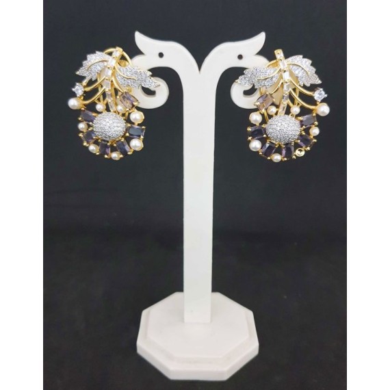 DE29BLGO Stud Earring fancy traditional flower style ethnic gold plated Earrings american diamond jewlery