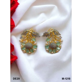 DE29MIGO Stud Earring fancy traditional flower style ethnic gold plated Earrings american diamond jewlery