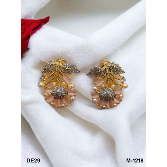 DE29PIGO Stud Earring fancy traditional flower style ethnic gold plated Earrings american diamond jewlery