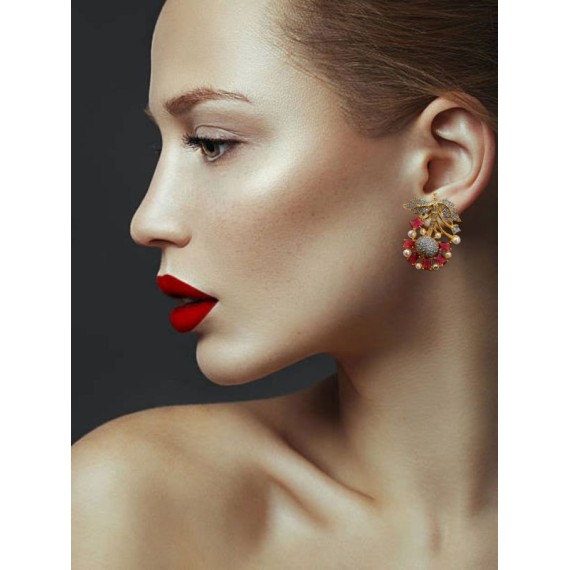 DE29REGO Stud Earring fancy traditional flower style ethnic gold plated Earrings american diamond jewlery