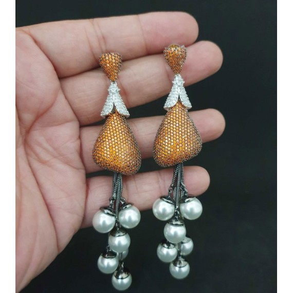 DE30ORRH NEW Indian Jewellery Earring Women Traditional Bollywood Style Wedding Ethnic AD