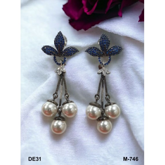 DE31BLRH Small chain Earring fancy traditional flower style ethnic gold plated Earrings american diamond jewlery