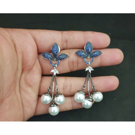 DE31BLRH Small chain Earring fancy traditional flower style ethnic gold plated Earrings american diamond jewlery