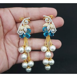 DE32AQGO american diamond jewlery pearls small chain Earring fancy traditional flower style ethnic gold plated Earrings