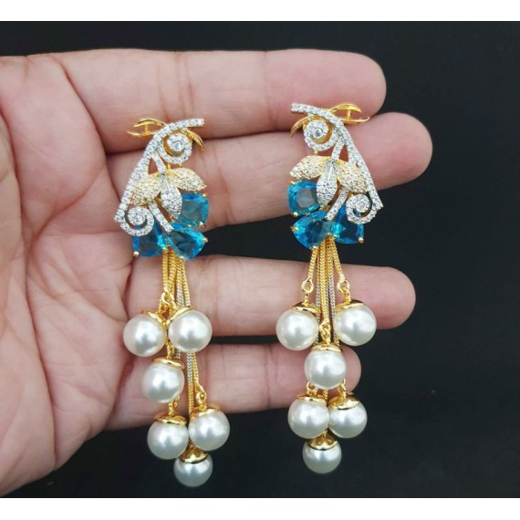 DE32AQGO american diamond jewlery pearls small chain Earring fancy traditional flower style ethnic gold plated Earrings