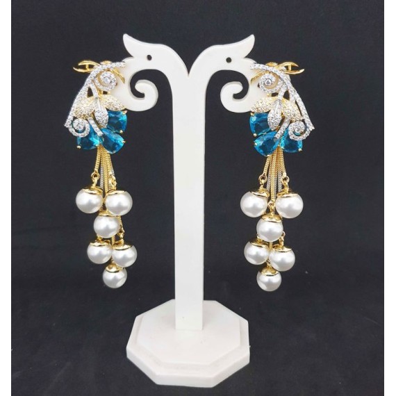 DE32AQGO american diamond jewlery pearls small chain Earring fancy traditional flower style ethnic gold plated Earrings