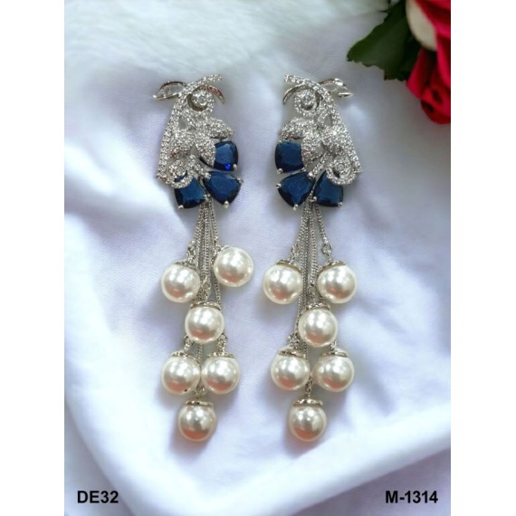 DE32BLRH american diamond jewlery pearls small chain Earring fancy traditional flower style ethnic gold plated Earrings