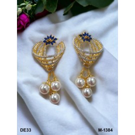 DE33BLGO Affordable artificial american diamond gold plated earring