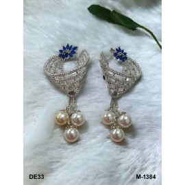 DE33BLRH Affordable artificial american diamond gold plated earring