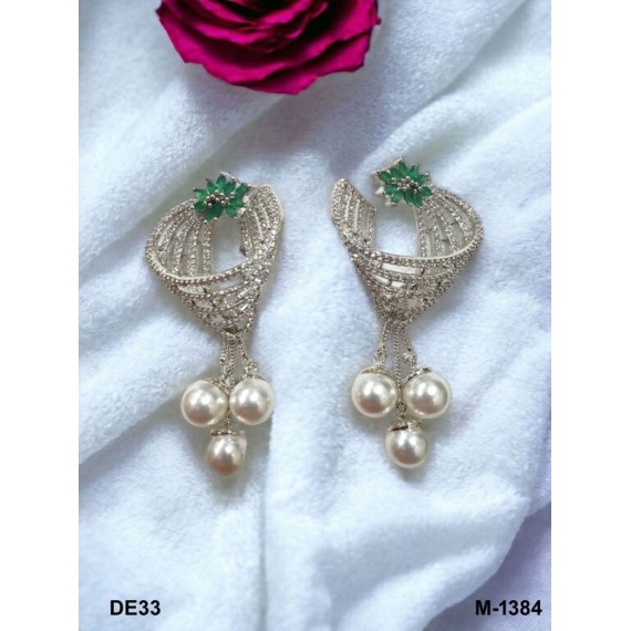 DE33GRRH Affordable artificial american diamond gold plated earring