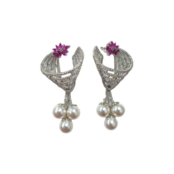 DE33RERH Affordable artificial american diamond gold plated earring