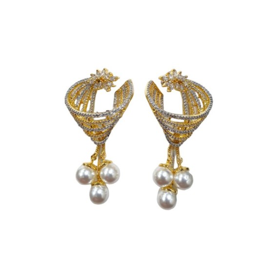 DE33WHGO Affordable artificial american diamond gold plated earring