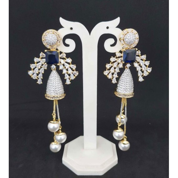 DE35BLGO Affordable artificial american diamond gold plated earring