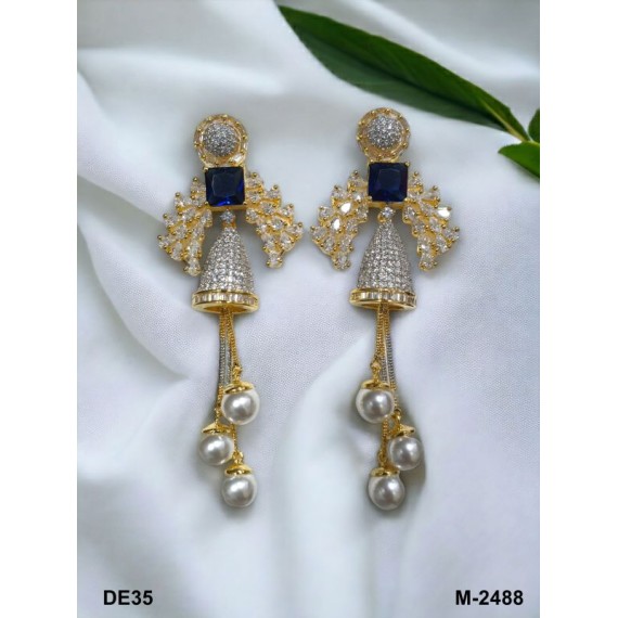 DE35BLGO Affordable artificial american diamond gold plated earring