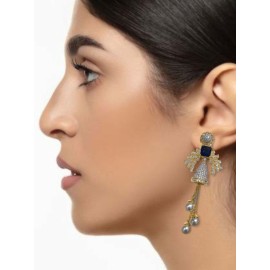 DE35BLGO Affordable artificial american diamond gold plated earring