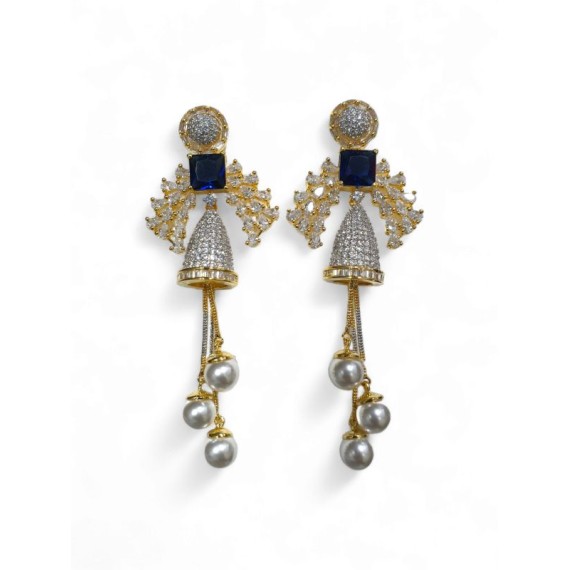 DE35BLGO Affordable artificial american diamond gold plated earring