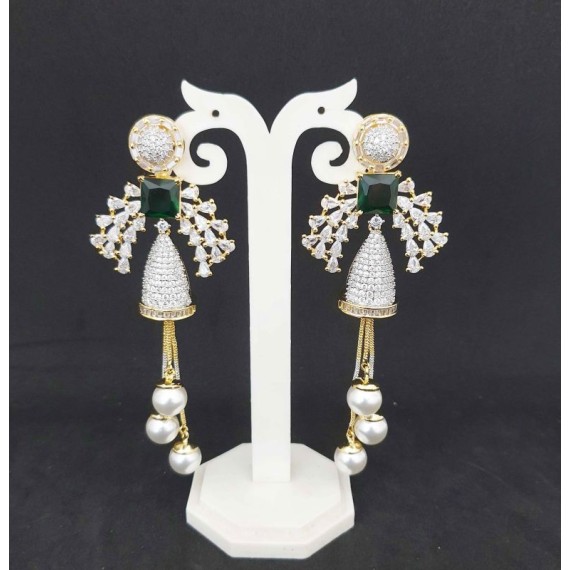 DE35GRGO Affordable artificial american diamond gold plated earring