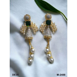 DE35GRGO Affordable artificial american diamond gold plated earring