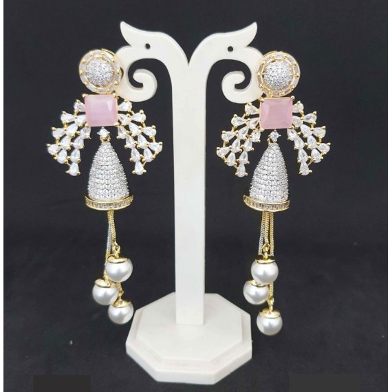 DE35PIGO Affordable artificial american diamond gold plated earring