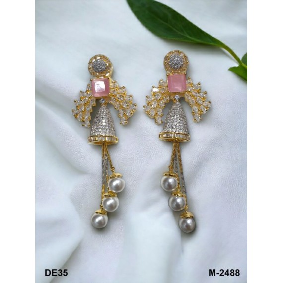 DE35PIGO Affordable artificial american diamond gold plated earring