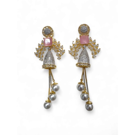 DE35PIGO Affordable artificial american diamond gold plated earring