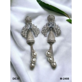 DE35WHRH Affordable artificial american diamond gold plated earring