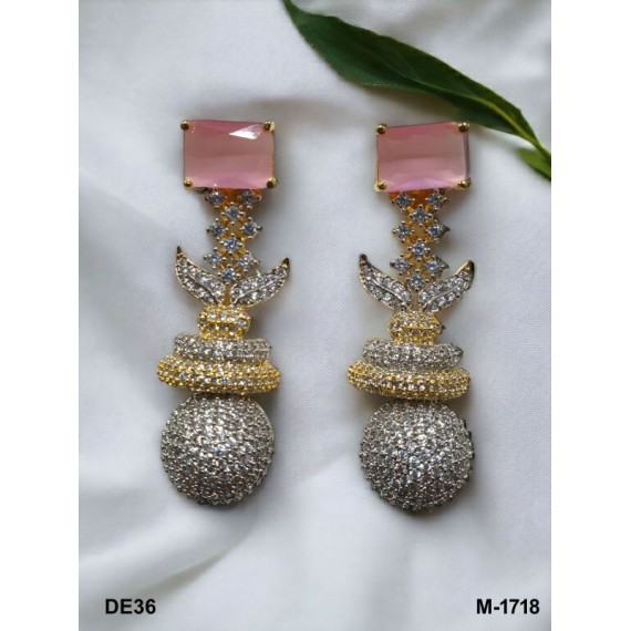 DE36PIGO Affordable artificial american diamond gold plated earring