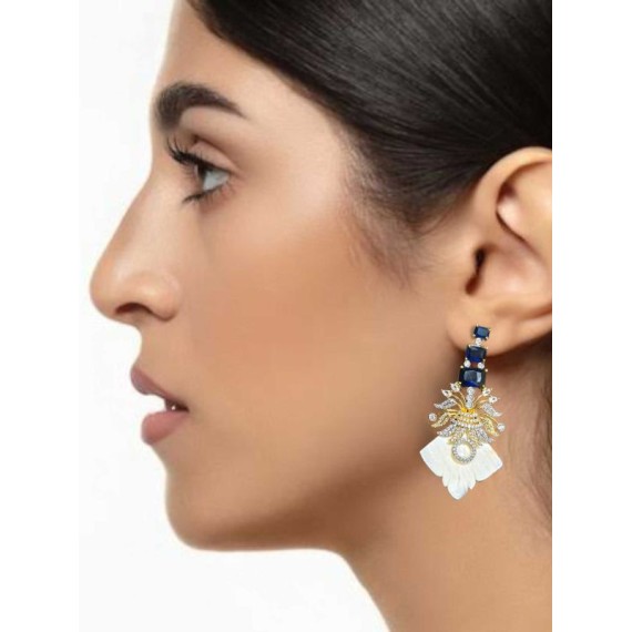 DE38BLGO Affordable artificial american diamond gold plated earring