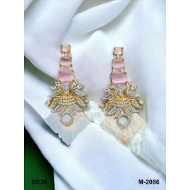 DE38PIGO Affordable artificial american diamond gold plated earring