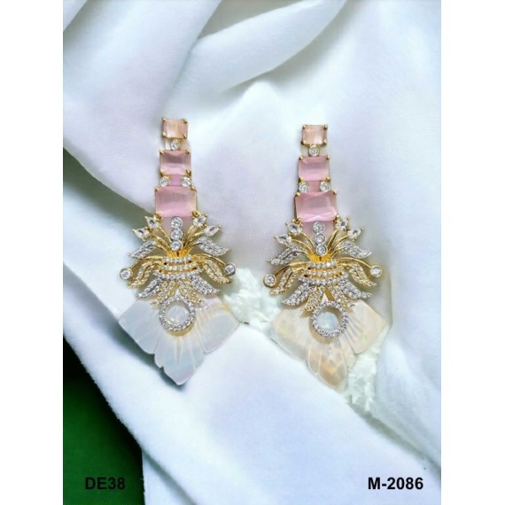 DE38PIGO Affordable artificial american diamond gold plated earring