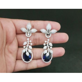 DE39BLRH traditional flower style ethnic gold plated Earrings american diamond jewlery pearls small chain Earring fancy