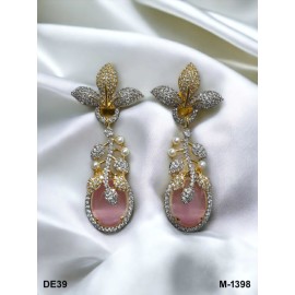 DE39PIGO traditional flower style ethnic gold plated Earrings american diamond jewlery pearls small chain Earring fancy