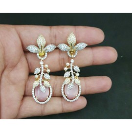 DE39PIGO traditional flower style ethnic gold plated Earrings american diamond jewlery pearls small chain Earring fancy