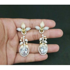 DE39WHGO traditional flower style ethnic gold plated Earrings american diamond jewlery pearls small chain Earring fancy